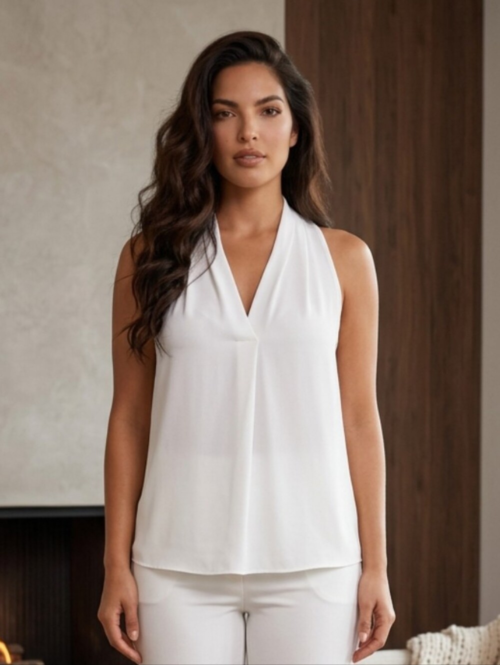 Vince Camuto White V-neck Blouse